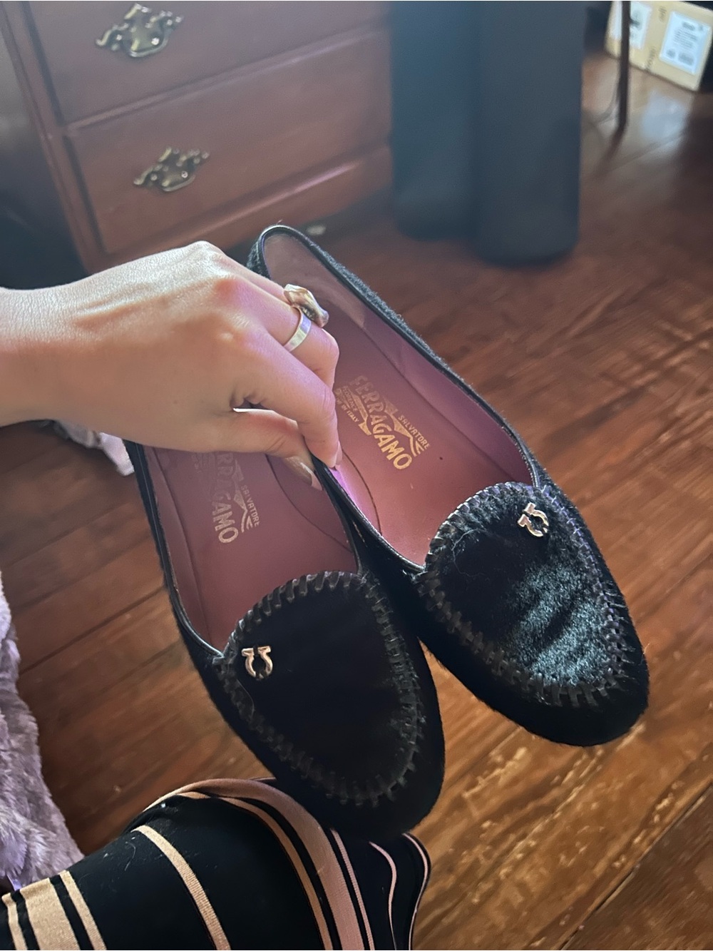 Salvatore Ferragamo Black  Loafers with Gold Logo